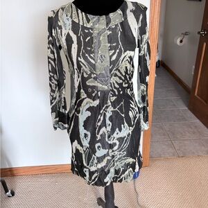 Diane Von Furstenberg Black and Gray Long Sleeve Dress